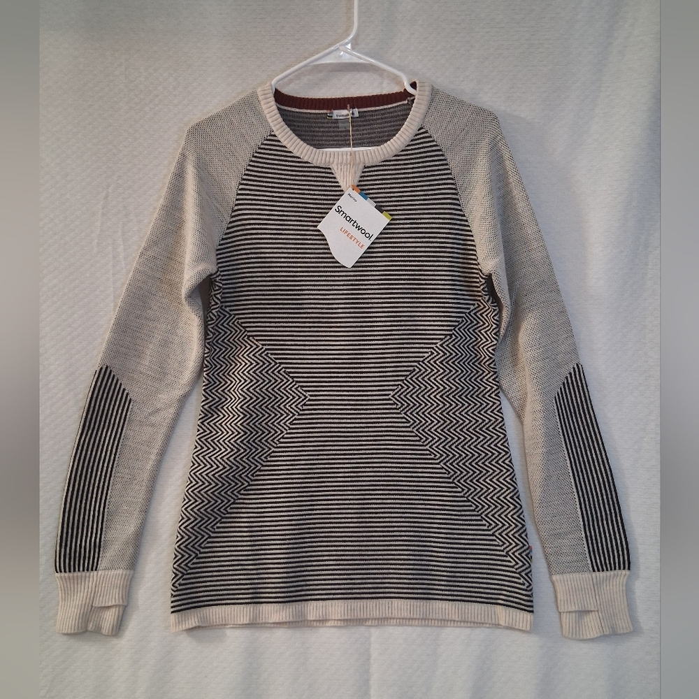 Smartwool Women's Crewneck Sweater in Cream and Black